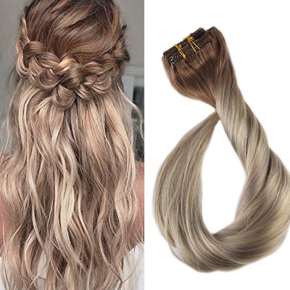 ✨20” FULL HEAD 120G #5 #20 #24 Human Hair ClipINS main image 6